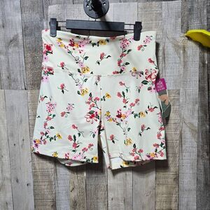 Shosho Cream Floral Bike Shorts With Phone Pocket NWT